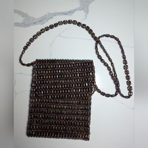 Elegant Brown Beaded Shoulder Bag